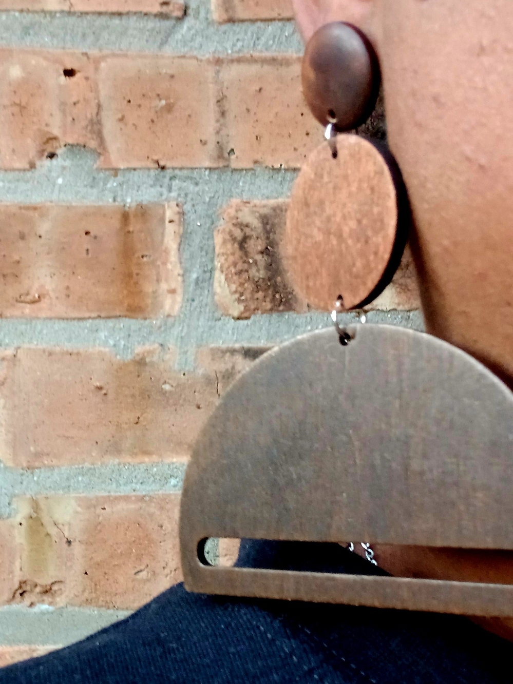 Statement Wooden Double-Drop Earrings in Brown